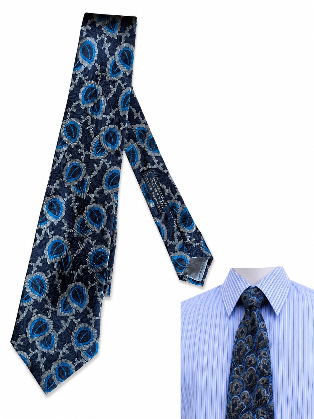 Giorgio Armani Cravatte Vintage 100% Silk Tie – Navy, Teal & Silver 56”
